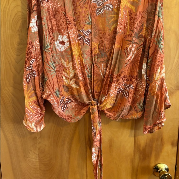 Sonoma Orange Pink 3/4 Sleeve Crop Tie Front Shaw - Picture 6 of 9